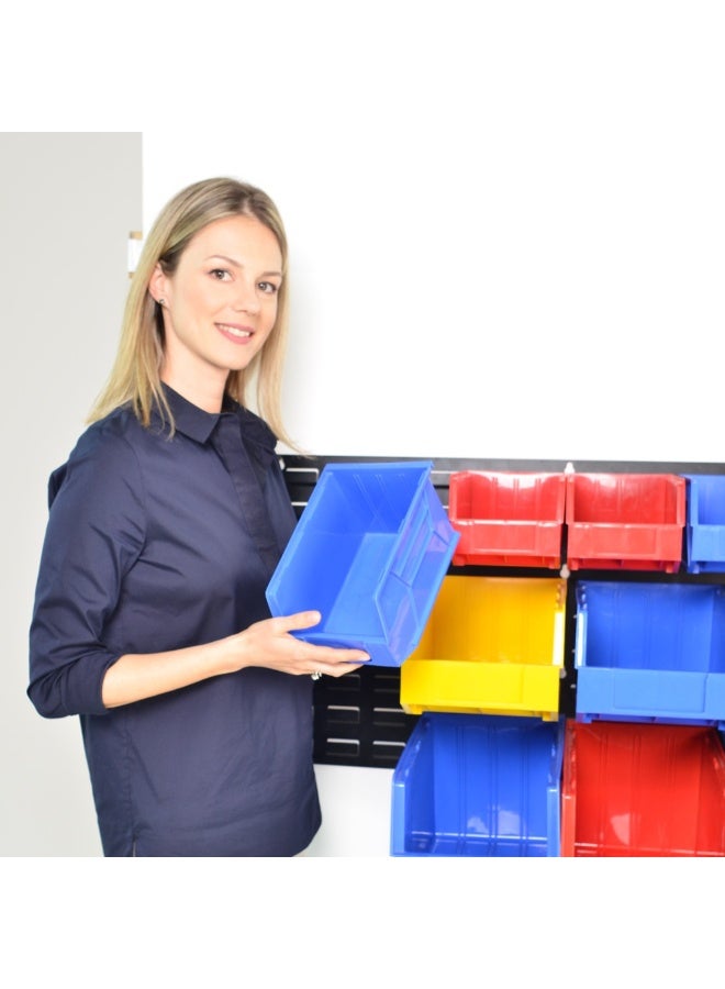 صناعات بلاستيكا ذ.م.م. 14PCS Plastic Bin Organizer Set – Wall Mount Storage Rack for Screws, Tools, Parts, Hardware – 2.85L, 6.7L, 8.7L Storage Boxes for Garage, Workshop, Home Organization - Image 2
